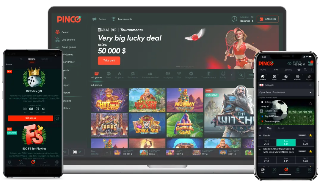 Мобильная версия Pinco Casino